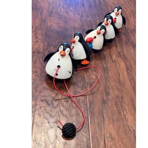 Vintage Enco Train of Penguins pull along toy string waddle 1981 RARE